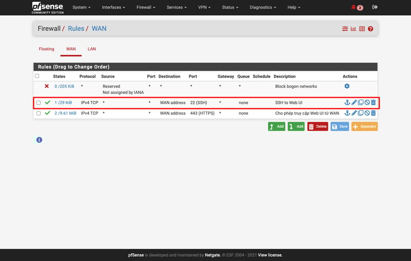 Tạo thêm Rule mới cho SSH Server