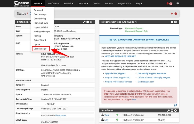 Truy cập vào mục User Manager trong System Menu