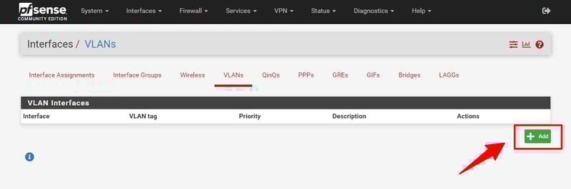 Bấm chọn tab VLANs, sau đó bấm Add để tạo VLAN mới
