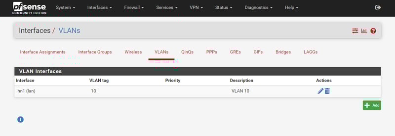 VLAN tag 10 đã tạo thành công.