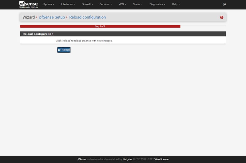 Bấm Reload để pfSense lưu lại thông số và khởi động lại dịch vụ