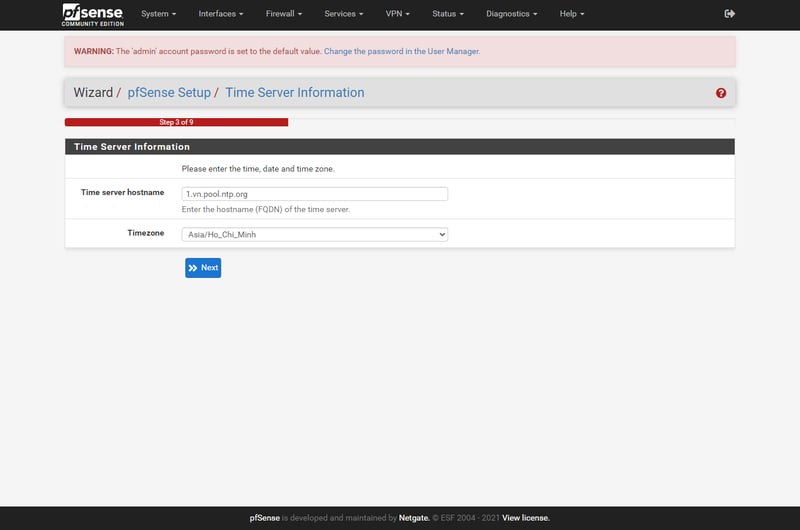 Chỉnh múi giờ và Time Server. Mình sử dụng time server 1.vn.pool.ntp.org