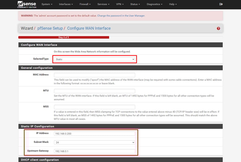 Chỉnh WAN Interface thành Static IP