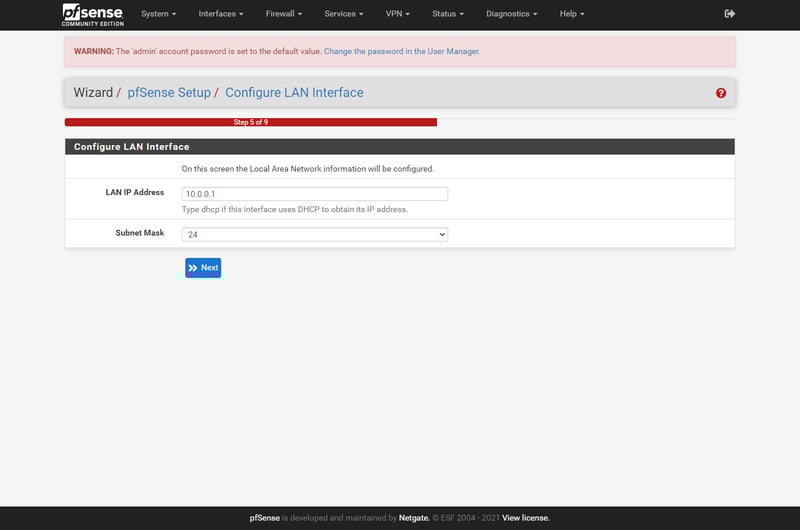 Đổi LAN IP Address thành 10.0.0.1 và Subnet Mask 24