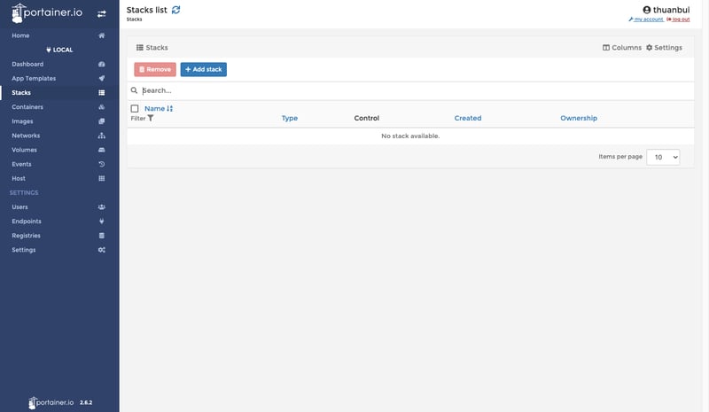 Truy cập vào tab Stacks, bấm Add stack