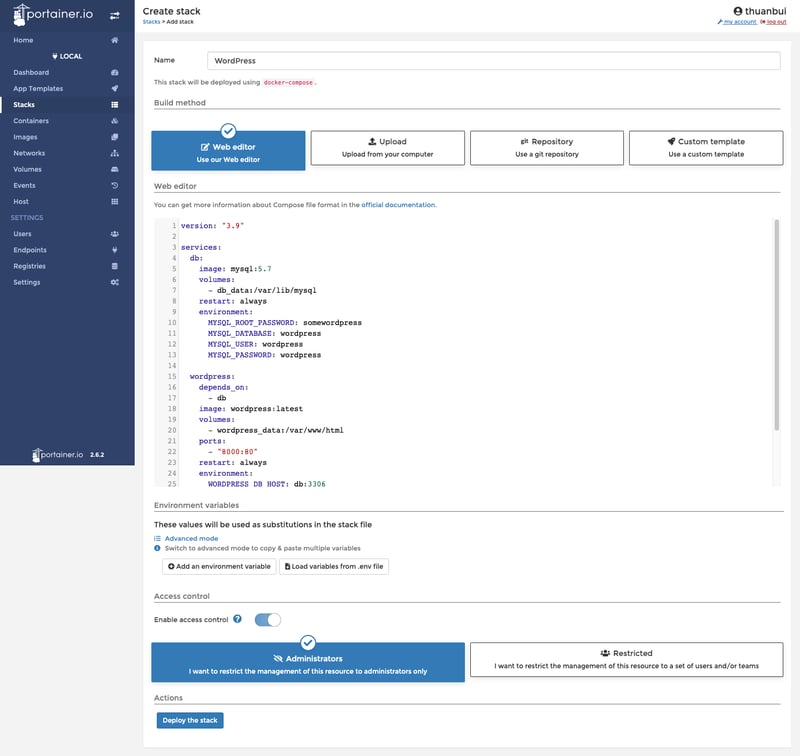 Đặt tên Stack, điền nội dung vào phần Editor và bấm Deloy the Stack