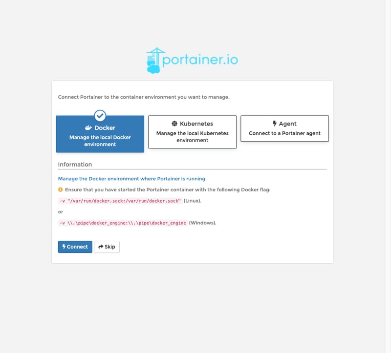 Chọn Docker và bấm Connect