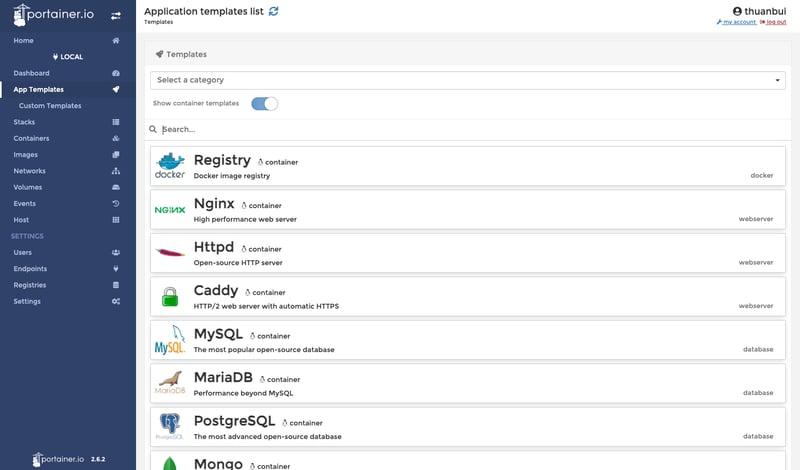 App Templates có sẵn rất nhiều các ứng dụng phổ biến để bạn có thể triển khai chỉ bằng vài nút bấm.