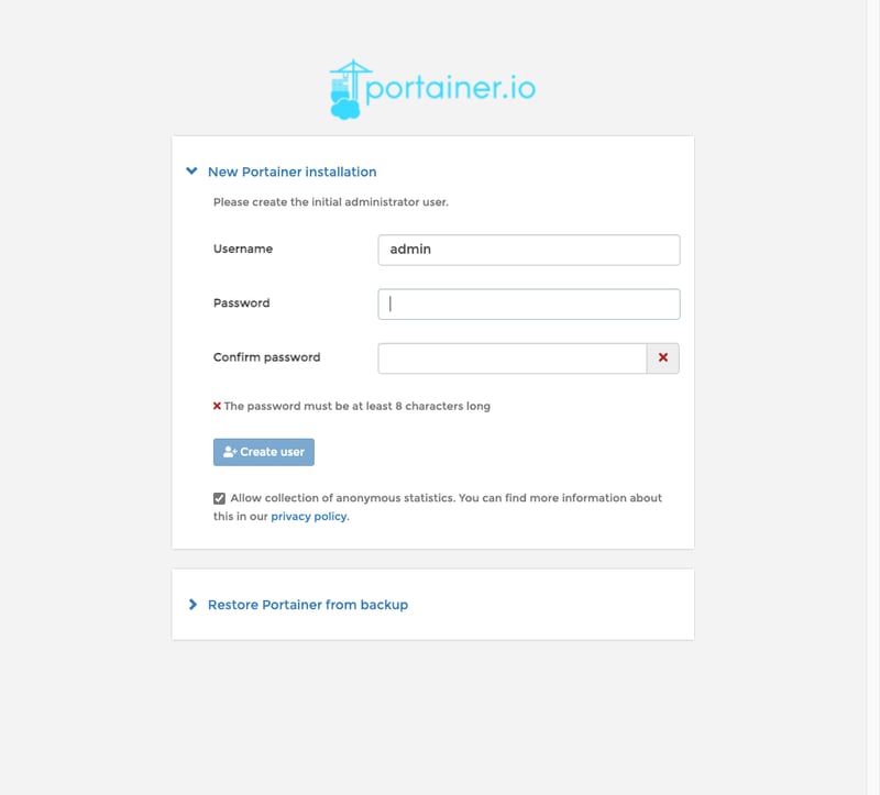 Thiết lập tài khoản quản lý Portainer