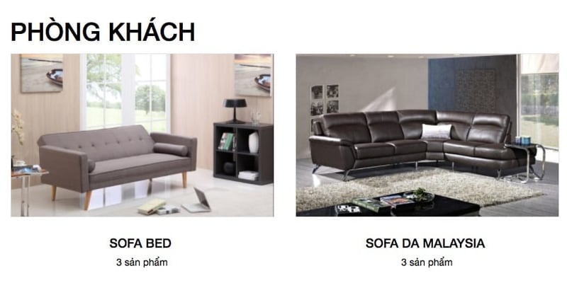 Trang sản phẩm đã thân thiện và dễ hiểu hơn: mỗi danh mục có 3 sản phẩm.