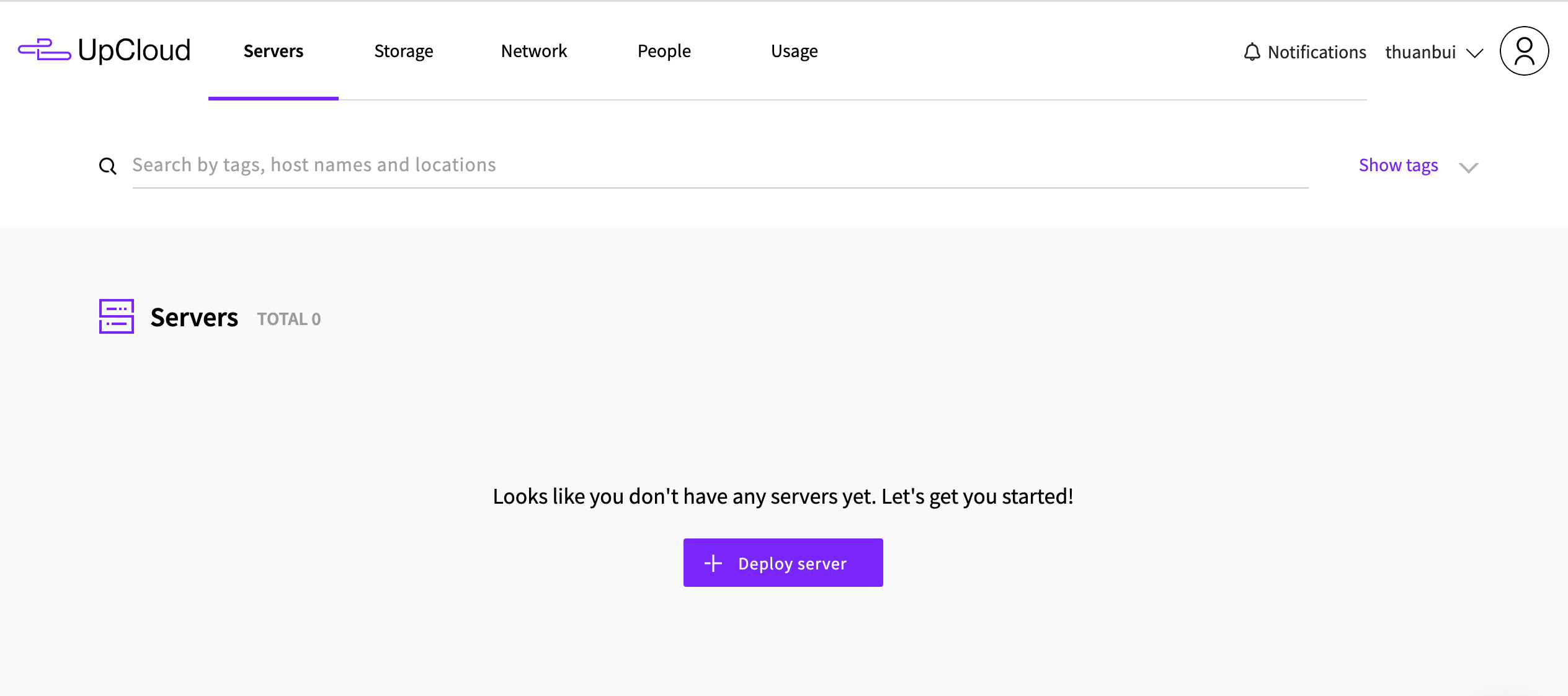 Giao diện bảng điều khiển UpCloud