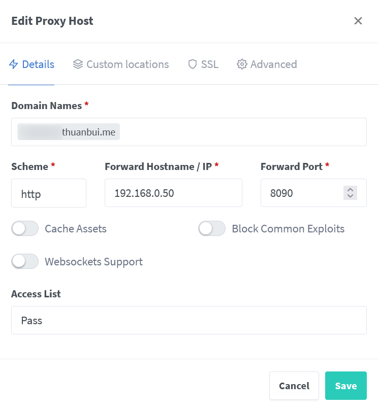 Tạo Proxy Host cho UpSnap