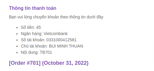 Thông tin thanh toán trong email