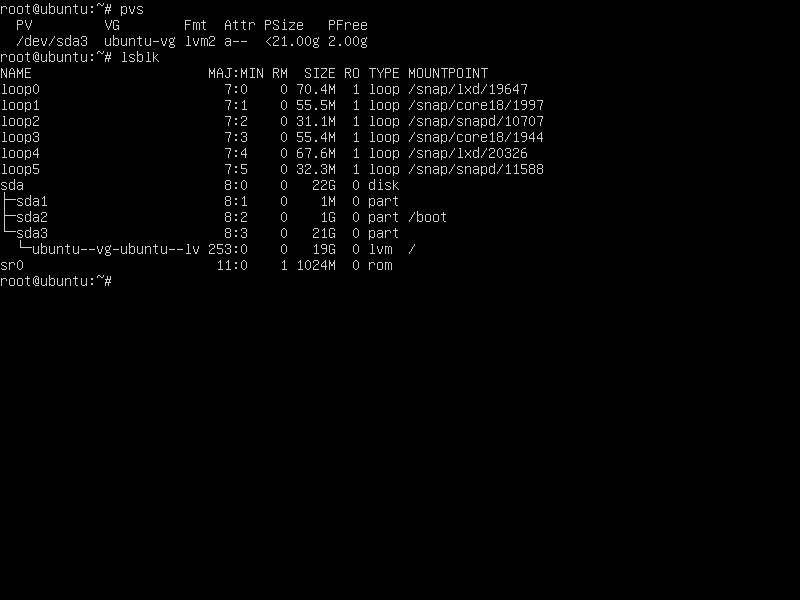 Phân vùng Ubuntu--vg-ubuntu--lv vẫn đang là 19G