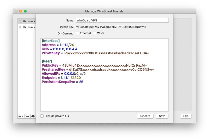 Cài đặt WireGuard client trên MacOS: Paste cấu hình đã copy ở trên và bấm Save