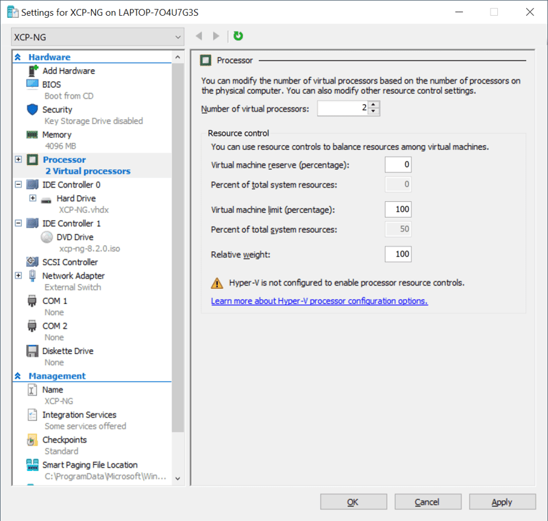 Tăng Virtual Processors lên 2 hoặc nhiều hơn