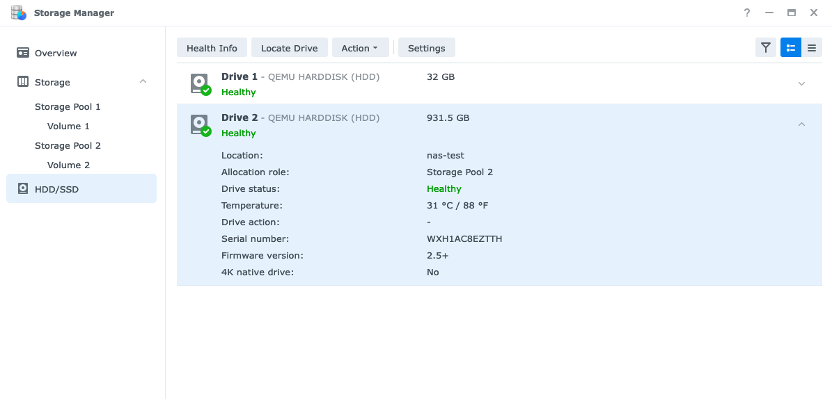 Serial của HDD được passthrough hiện ra trong DSM 7.2